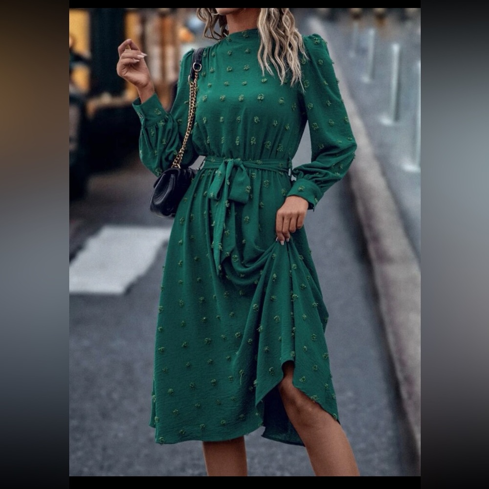 SHEIN Mock Neck Green Midi Dress M